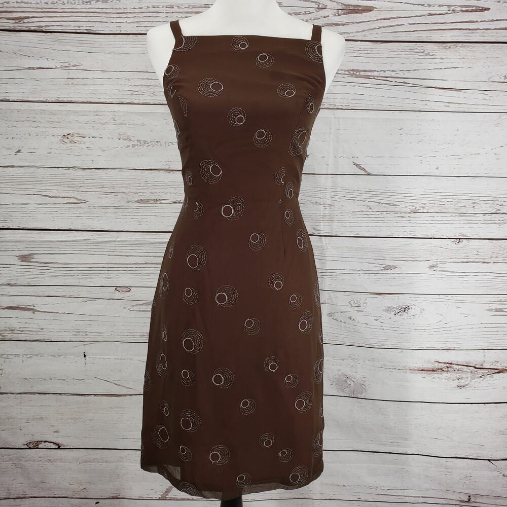 Tocca Bergdorf Goodman Women's Brown 100%Silk Embroidered Dress Size 2